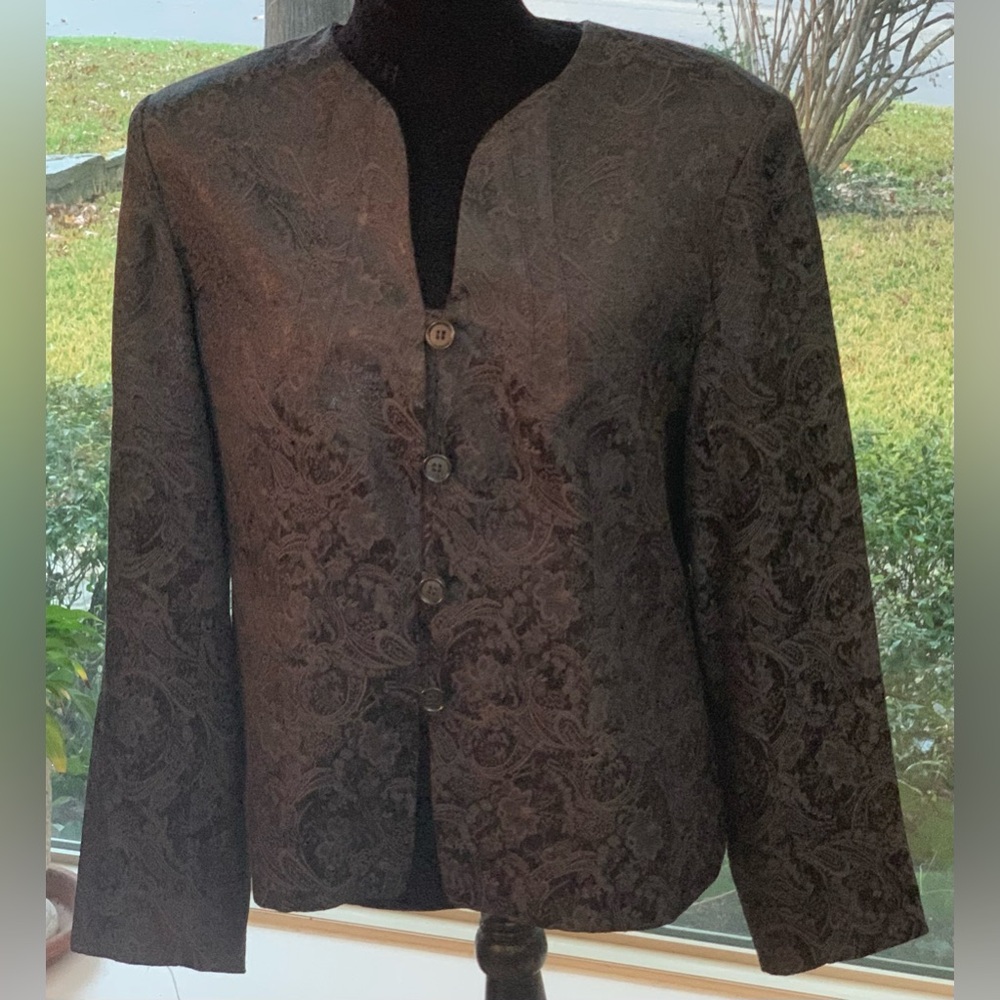 MASSI Black Floral Jacquard Blazer Jacket Size 8 Evening